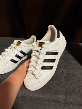 adidas Superstar Sneakers - White with Black and Gold Accents